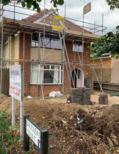 House with scaffolding around it in Cambridge