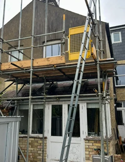 Ladder and scaffolding around a house in Cambridge