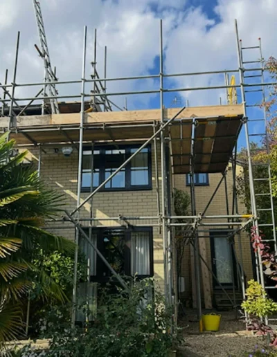 Scaffolding set up around a house in Cambridge