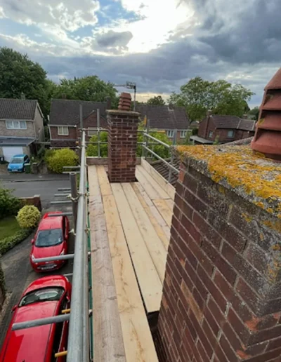 Scaffolding set up around a roof in Cambridge
